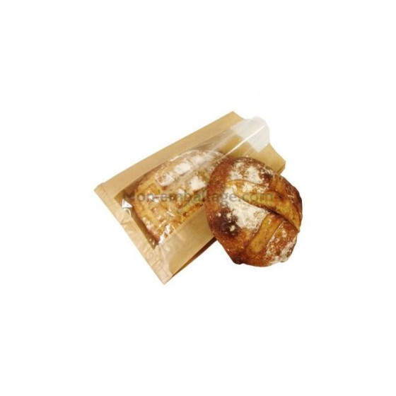 Sac à pain kraft brun avec fenêtre 24 x 4 x 35 cm (brioche ou pains spéciaux) - par 1000