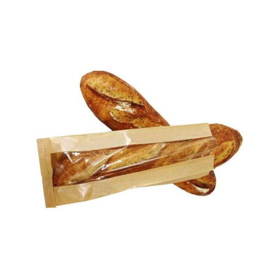 Sac à pain kraft brun avec fenêtre 19 x 7 x 36 cm (2 baguettes)- par 1000