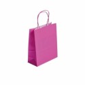 Sac papier kraft rose à poignées torsadées 18 + 8 x 22 cm - par 50