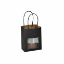 Petit sac kraft noir à poignées torsadées avec fenêtre 11,4 + 6,4 x 14,6 cm - par 25