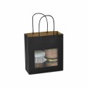 Sac papier kraft noir à poignées torsadées avec fenêtre 18 + 8 x 19 cm - par 12