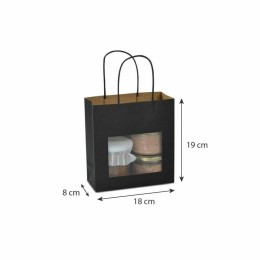 Sac papier kraft noir à poignées torsadées avec fenêtre 18 + 8 x 19 cm - par 12