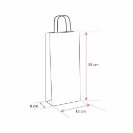Sac 2 bouteilles rouge kraft vergé 18 x 8 x 39 cm - par 50