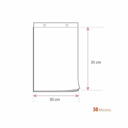 Sac liassé plastique 50 microns transparent fixation 2 encoches 30 x 35 cm - par 200