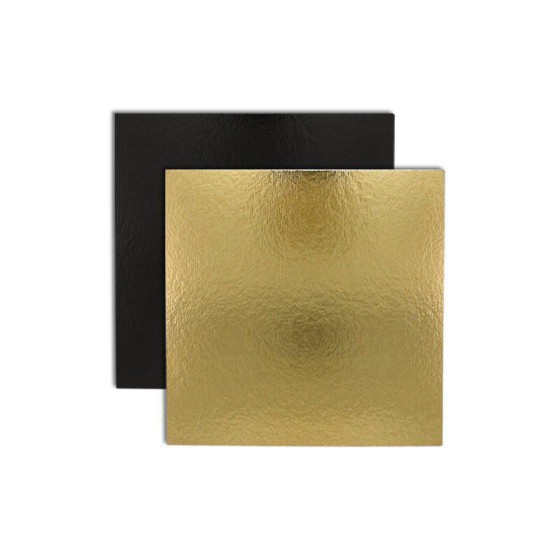Support carton carré couleur or et noir pour Gâteaux et Pâtisseries PAQUET  DE 50 g/m2 1100 DIM. mm 14 X 14