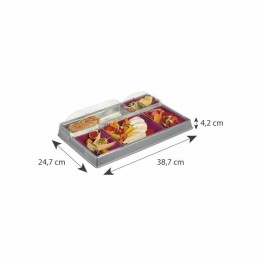 Plateau repas froid plastique 5 compartiments gris/prune avec couvercle 38,7 x 24,7 x 4,2 cm - par 20