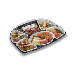 Plateau repas plastique 7 compartiments noir avec couvercle 41,5 x 32 x 3 cm - par 30