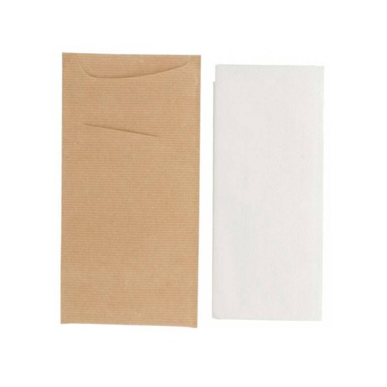 Étui à couverts kraft avec serviette blanche 22,5 x 11,5 cm - par 100