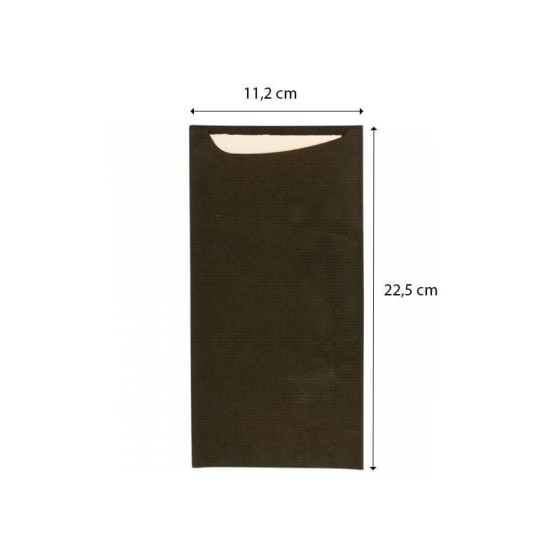 Étui à couverts kraft noir avec serviette blanche 22,5 x 11,5 cm - par 100