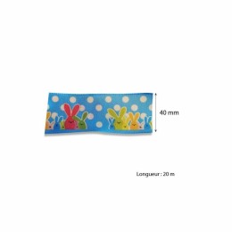 Ruban bleu décor lapin de Pâques 40 mm x 20 m - à l'unité