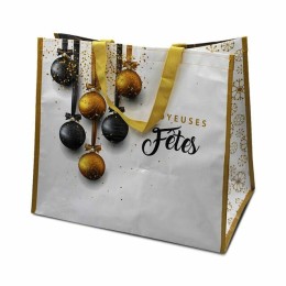Sac réutilisable polypropylène tissé 40 x 12 + 12 x 35 cm décor "Joyeuses Fêtes" - par 100
