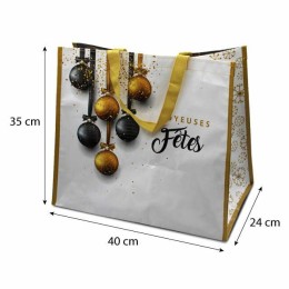 Sac réutilisable polypropylène tissé 40 x 12 + 12 x 35 cm décor "Joyeuses Fêtes" - par 100