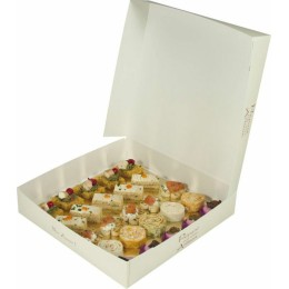 Boîte traiteur carton ivoire et bordeaux 26 x 26 x 5 cm - par 50