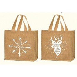 Sac réutilisable toile de jute "Joyeuses fêtes" 36 + 22 x 37 cm - par 25