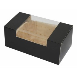 Moule de cuisson rectangulaire bois individuel avec boite en carton et fenêtre 16 x 9 x 7 cm - par 60