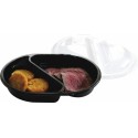 Barquette plastique CPET 2 compartiments noire avec couvercle spécial four 900 ml - par 40