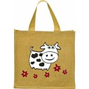 Sac réutilisable toile de jute "Vache" 36 + 23 x 37 cm - par 25