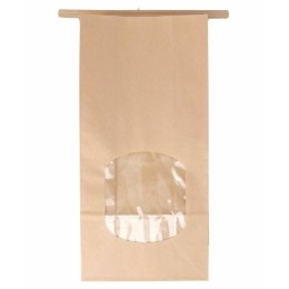 Sachet SOS kraft brun avec fenêtre et auto-fermeture 12 + 6,5 x 24,6 cm - par 50