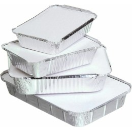 100 barquettes aluminium 670 ml avec couvercles carton recyclables  200x110x50 mm co670 - Emballage écologique