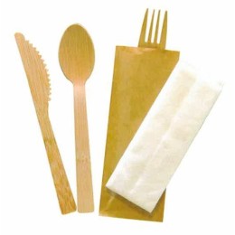 Kit couverts jetable bambou 4 en 1 - par 100