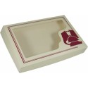 Boîte traiteur carton avec fenêtre ivoire et bordeaux 42 x 28 x 6 cm - par 25