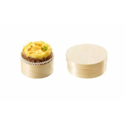 Boîte ronde en bois avec couvercle et papier cuisson 250 ml - par 200