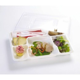 Plateau repas plastique 6 compartiments blanc 37 x 27,1 x 3,4 cm - par 25