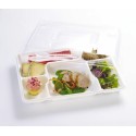 Couvercle plastique transparent pour plateau repas plastique blanc 6 compartiments 37 x 27,1 x 3,4 cm - par 25