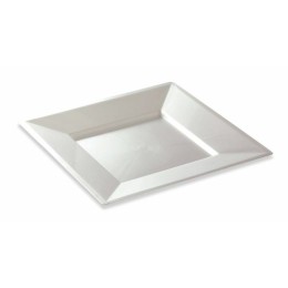 Assiette carrée plastique réutilisable blanche nacrée 24 cm - par 12