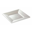 Assiette carrée plastique réutilisable blanche nacrée 24 cm - par 12
