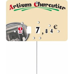Étiquette prix à pique et à tournette "Artisan Charcutier" 12 x 8 cm - par 10