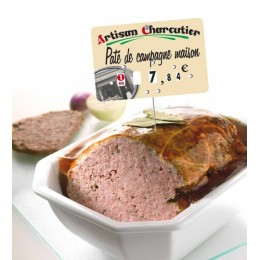 Étiquette prix à pique et à tournette "Artisan Charcutier" 12 x 8 cm - par 10