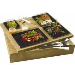 Kit plateau repas carton 4 compartiments avec couvercles - par 25