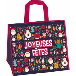 Sac réutilisable polypropylène tissé "Joyeuses Fêtes" 40 x 12 + 12 x 35 cm - par 100