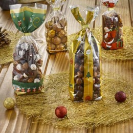 Sachet plastique fond carton "Cadeau Noël" 12 x 26 cm - par 100