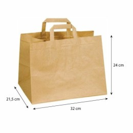 Sac papier kraft brun traiteur à poignées plates 32 x 24 cm - par 250