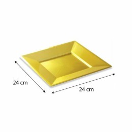 Assiette carrée plastique réutilisable or 24 cm - par 12
