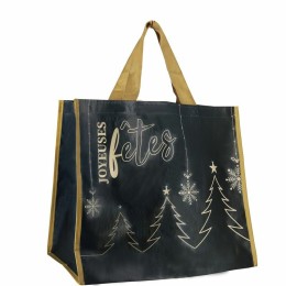 Sac réutilisable polypropylène tissé 40 x 12 + 12 x 35 cm décor "Joyeuses Fêtes" - par 100