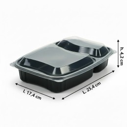 Barquette plastique noire 2 compartiments Bistro 900 ml - par 20