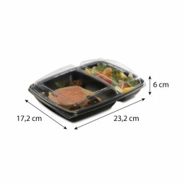 Barquette plastique 2 compartiments noire avec couvercle Deliverypack 950 ml - par 30