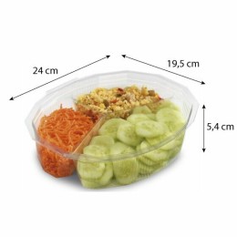 Barquette plastique transparente 3 compartiments à couvercle Multipack 1050 ml - par 250