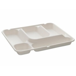 Plateau repas bagasse 5 compartiments 24 x 29,5 x 4 cm - par 50