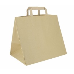 Sac papier kraft brun traiteur à poignées plates 32 + 21 x 26 cm - par 250