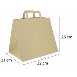 Sac papier kraft brun traiteur à poignées plates 32 + 21 x 26 cm - par 250