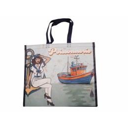 Sac réutilisable polypropylène tissé "poissonnerie vintage" 40 x 35 + 20 cm - par 100