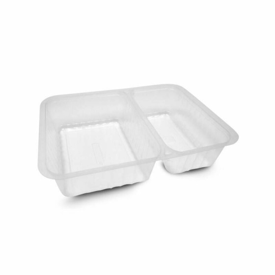 Barquette plastique transparente 2 compartiments scellable Alphacel 1380 ml - par 420 Barquette plastique transparente 2 compartiments scellable Alphacel 1380 ml - par 420