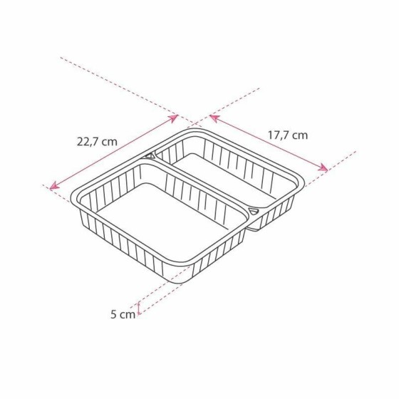 Barquette plastique transparente 2 compartiments scellable Alphacel 1380 ml - par 420 Barquette plastique transparente 2 compartiments scellable Alphacel 1380 ml - par 420