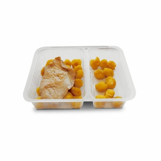 Barquette plastique transparente 2 compartiments scellable Alphacel 1380 ml - par 420 Barquette plastique transparente 2 compartiments scellable Alphacel 1380 ml - par 420