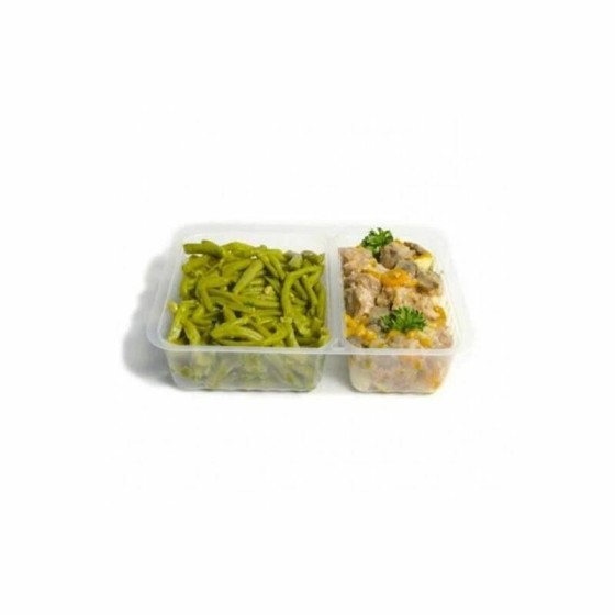 Barquette plastique transparente 2 compartiments scellable Alphacel 1380 ml - par 420 Barquette plastique transparente 2 compartiments scellable Alphacel 1380 ml - par 420