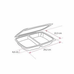 Barquette plastique transparente 2 compartiments avec couvercle Ondipack 1400 ml - par 100